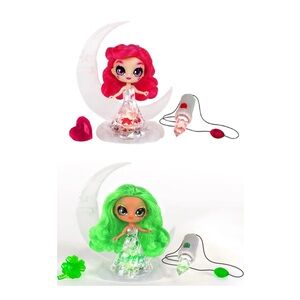 Crystalina Dolls with color changing LED dress and amulet necklace- set of 2.